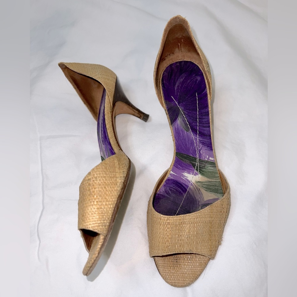 Kate Spade Woven Peep Toe Kitten Heel